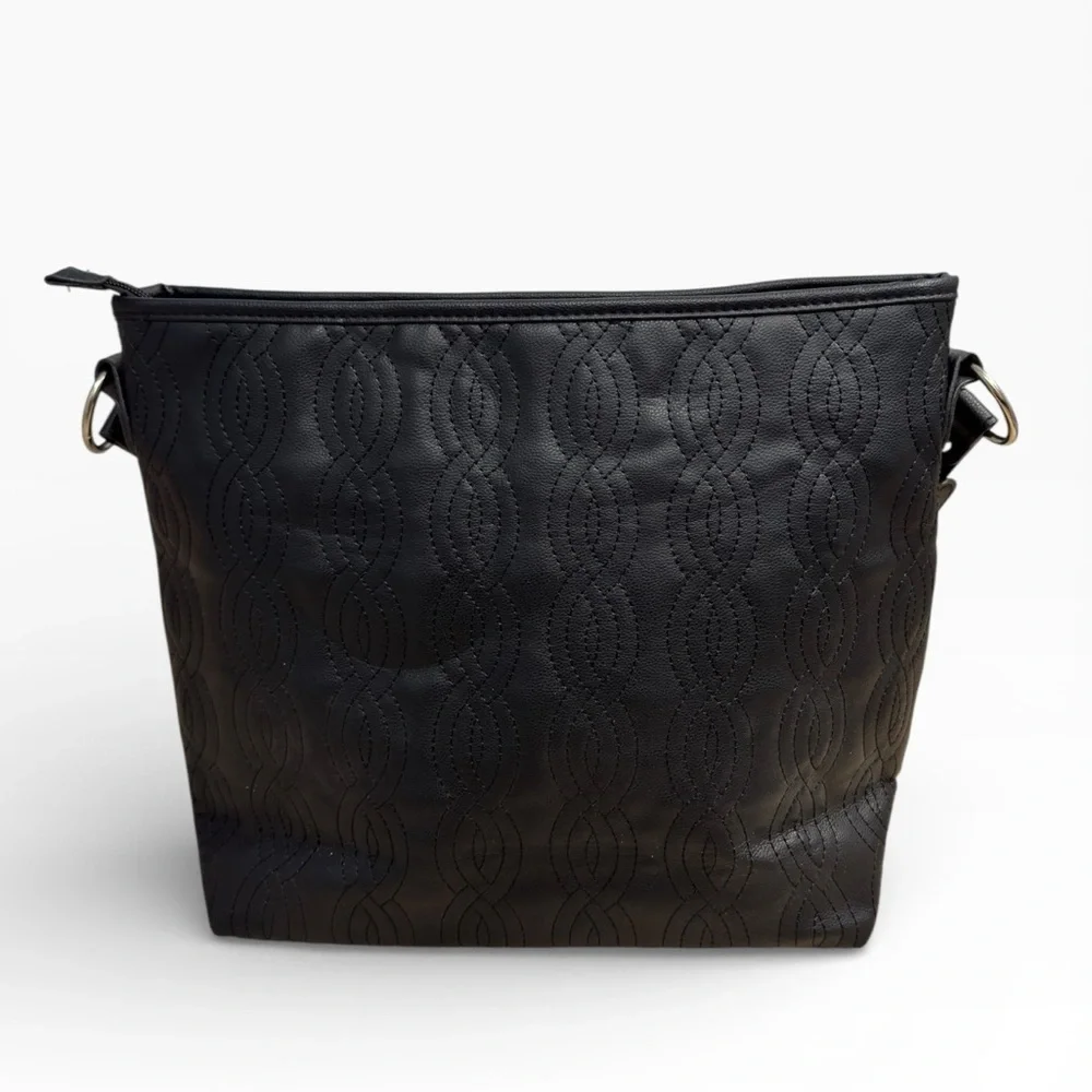 NWT Bella Russo Black Quilted Faux Leather Shoulder Bag Heart Charm Accent
